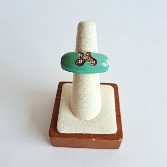 New Angelique de Paris Gold Plated Blue with Crystals Ring Size 6 - Picture 1 of 15